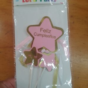 Topper para torta estrella + 2 estrellitas rosa