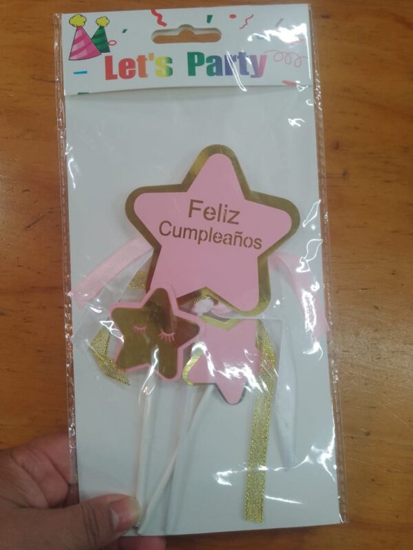 Topper para torta estrella + 2 estrellitas rosa