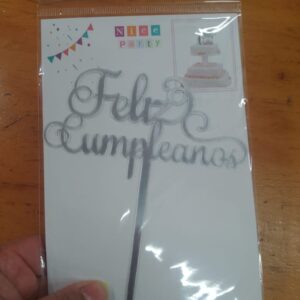 Topper para torta feliz cumpleaños plateado