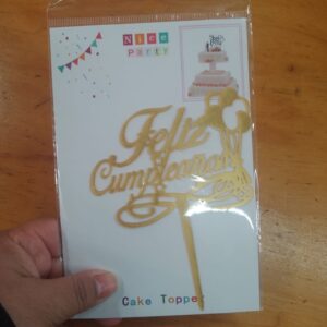 Topper para torta feliz cumpleaños acrílico dorado