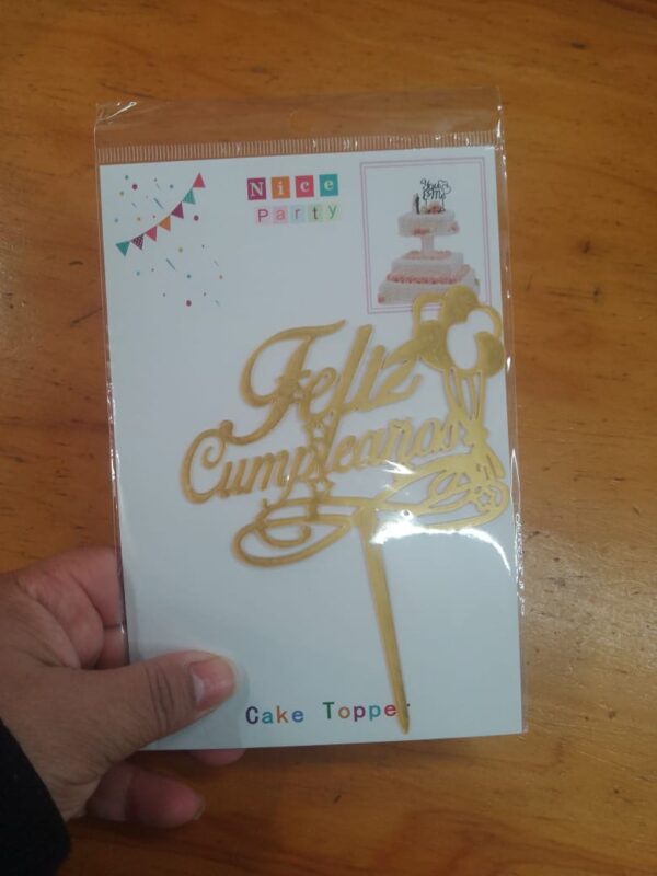 Topper para torta feliz cumpleaños acrílico dorado