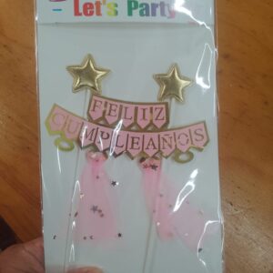 Topper para torta banderín con estrellas dorado