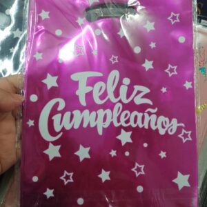 Bolsita metalizada 17 x 25 cm feliz cumpleaños x 10 unidades